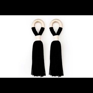 Paparazzi White & Black Corded Tassel Earrings